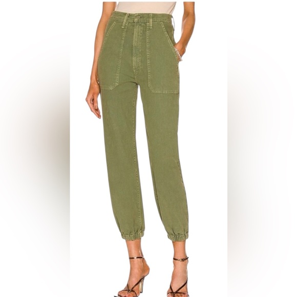 MOTHER The Wrapper Patch Springy Ankle Jeans - Color: Chalk Avocado - Size: 30
